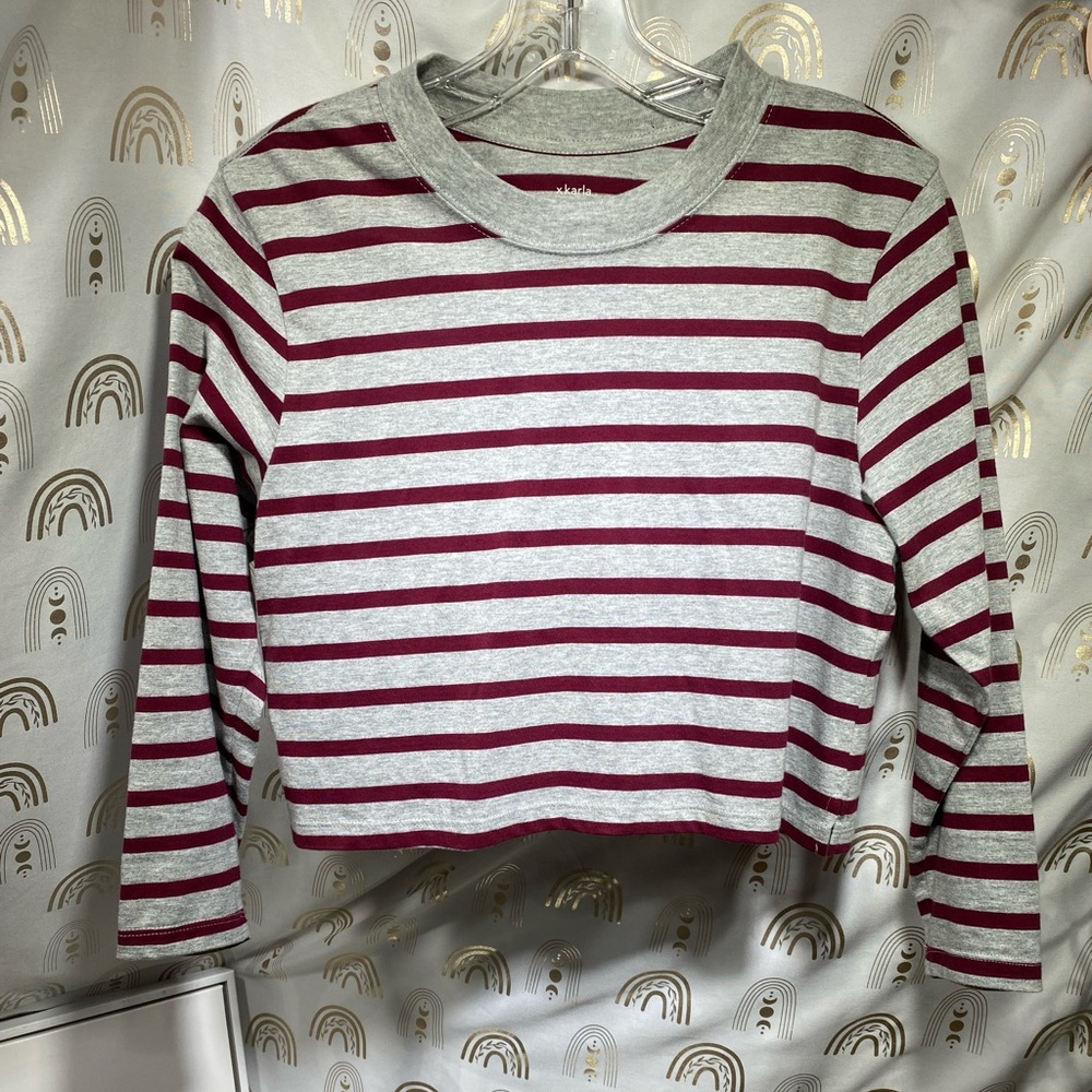 Striped Long Sleeve Tee - Gray and Red